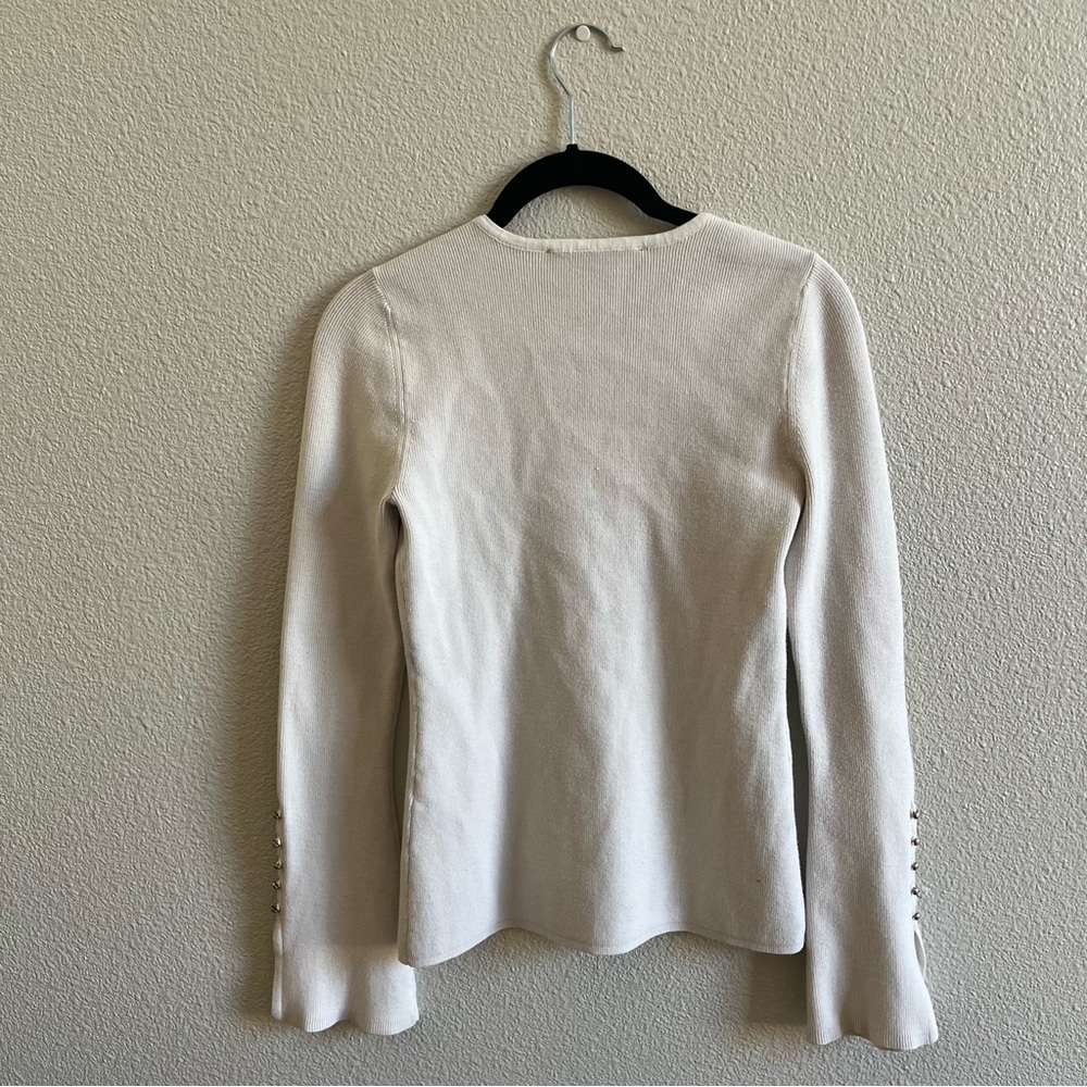 White House Black Market Cream Long Bell Sleeve Knit Top XS - Picture 8 of 10